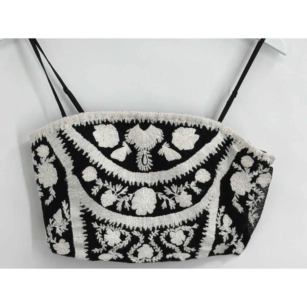 Lauren‎ Ralph Lauren Black White Floral Embroidered Crop Top Cami Size 0
